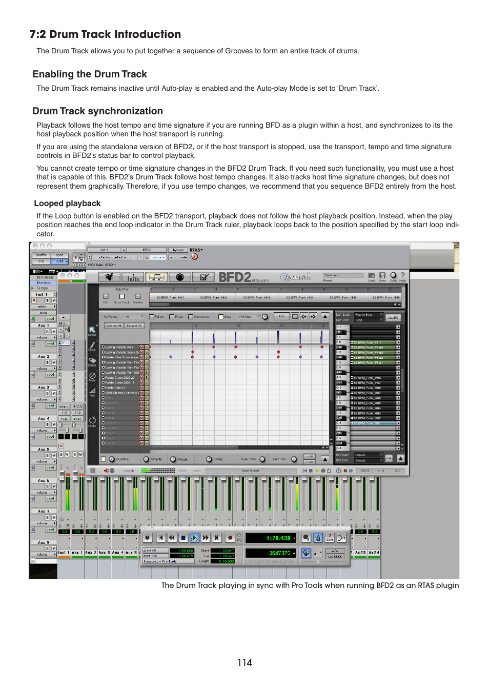 2 drum track introduction, Enabling the drum track, Drum track synchronization | FXpansion BFD2 Manual User Manual | Page 114 / 180