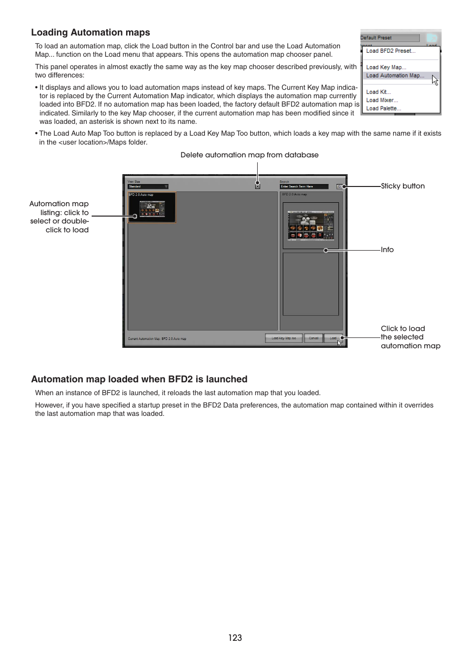 Loading automation maps, Automation map loaded when bfd2 is launched | FXpansion BFD2 Manual User Manual | Page 123 / 180