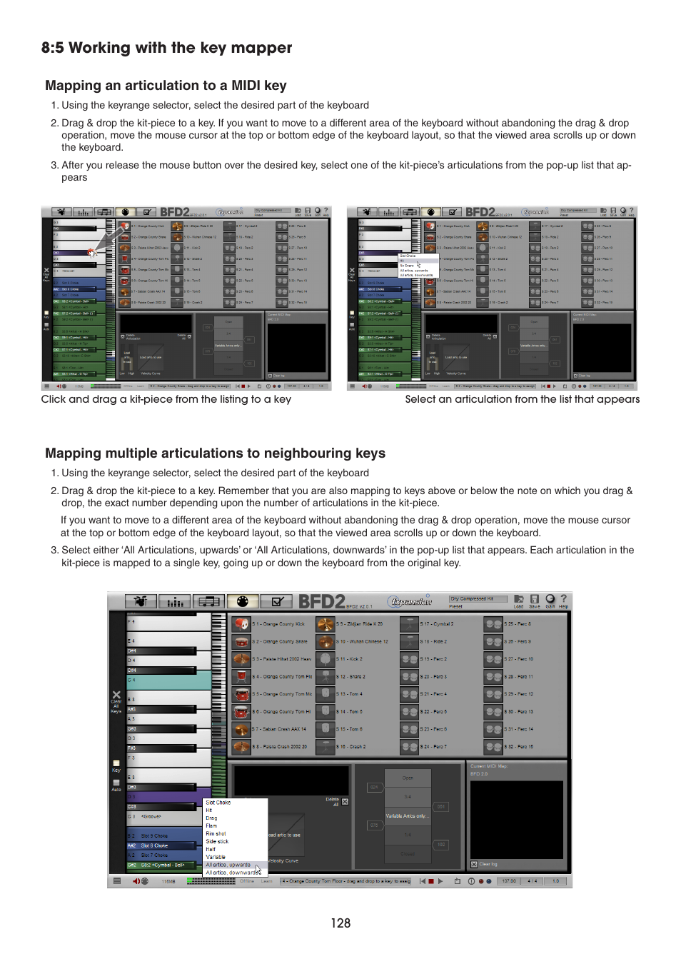 5 working with the key mapper, Mapping an articulation to a midi key | FXpansion BFD2 Manual User Manual | Page 128 / 180