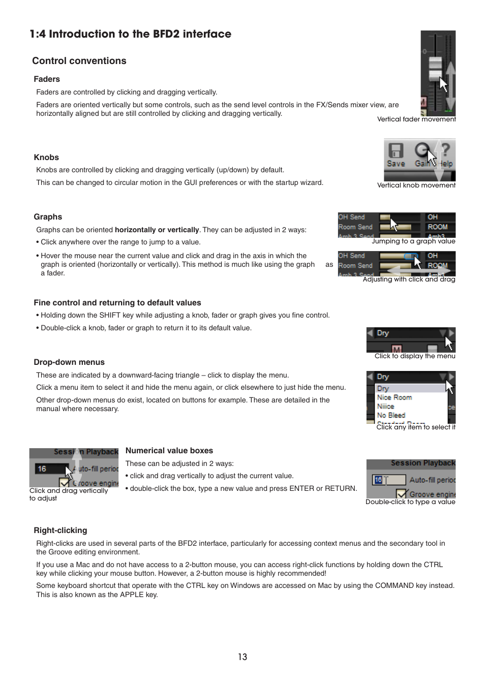 4 introduction to the bfd2 interface, Control conventions | FXpansion BFD2 Manual User Manual | Page 13 / 180