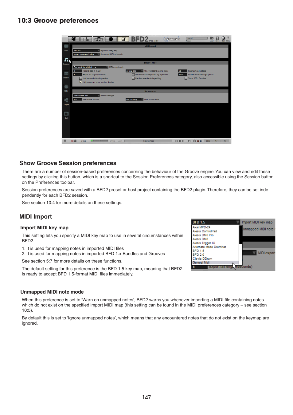 3 groove preferences, Show groove session preferences, Midi import | FXpansion BFD2 Manual User Manual | Page 147 / 180