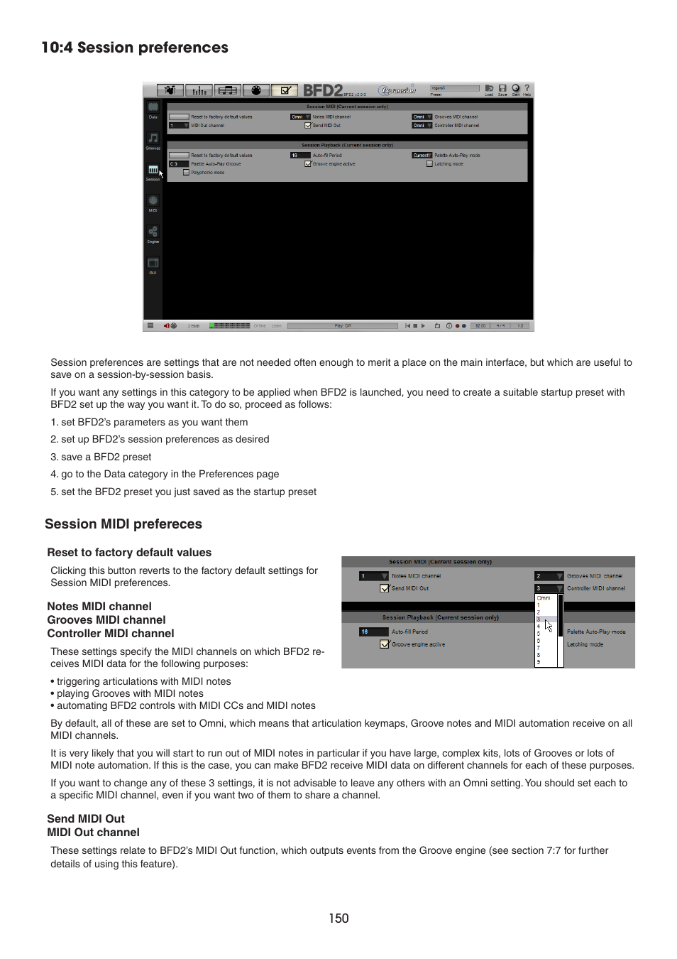 4 session preferences, Session midi prefereces | FXpansion BFD2 Manual User Manual | Page 150 / 180