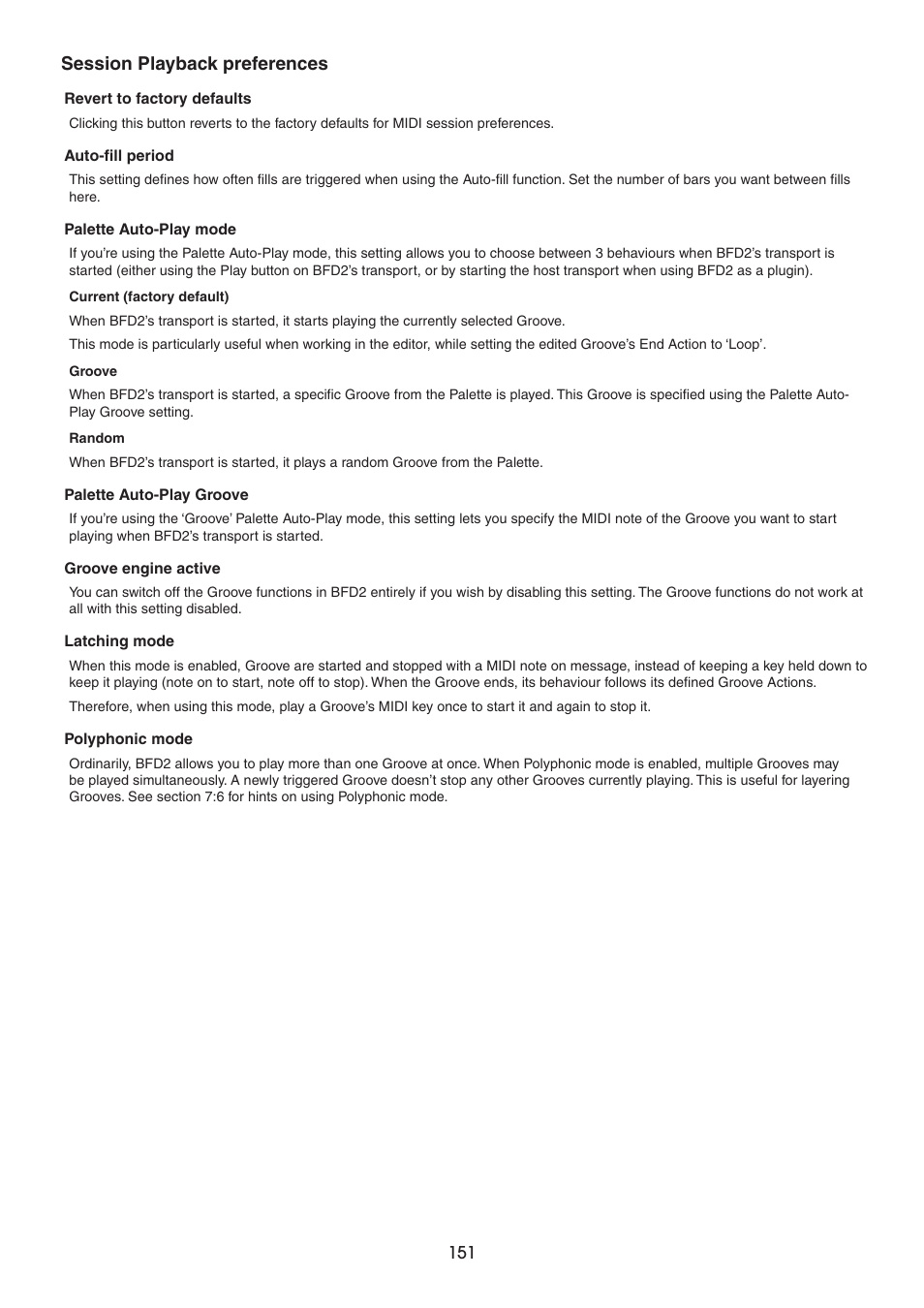 Session playback preferences | FXpansion BFD2 Manual User Manual | Page 151 / 180