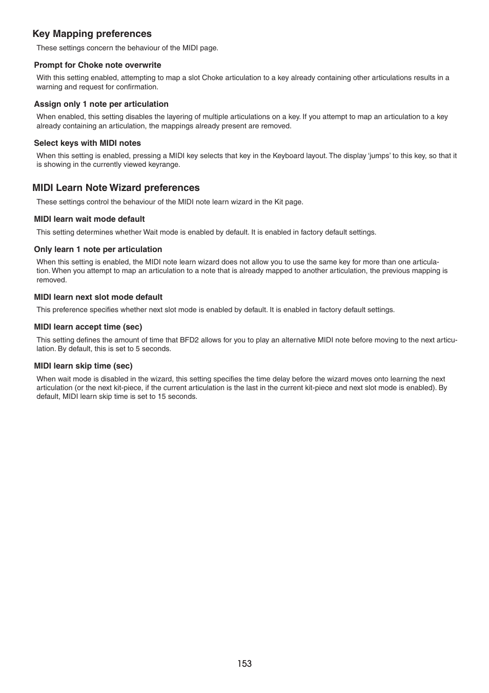 Key mapping preferences, Midi learn note wizard preferences | FXpansion BFD2 Manual User Manual | Page 153 / 180