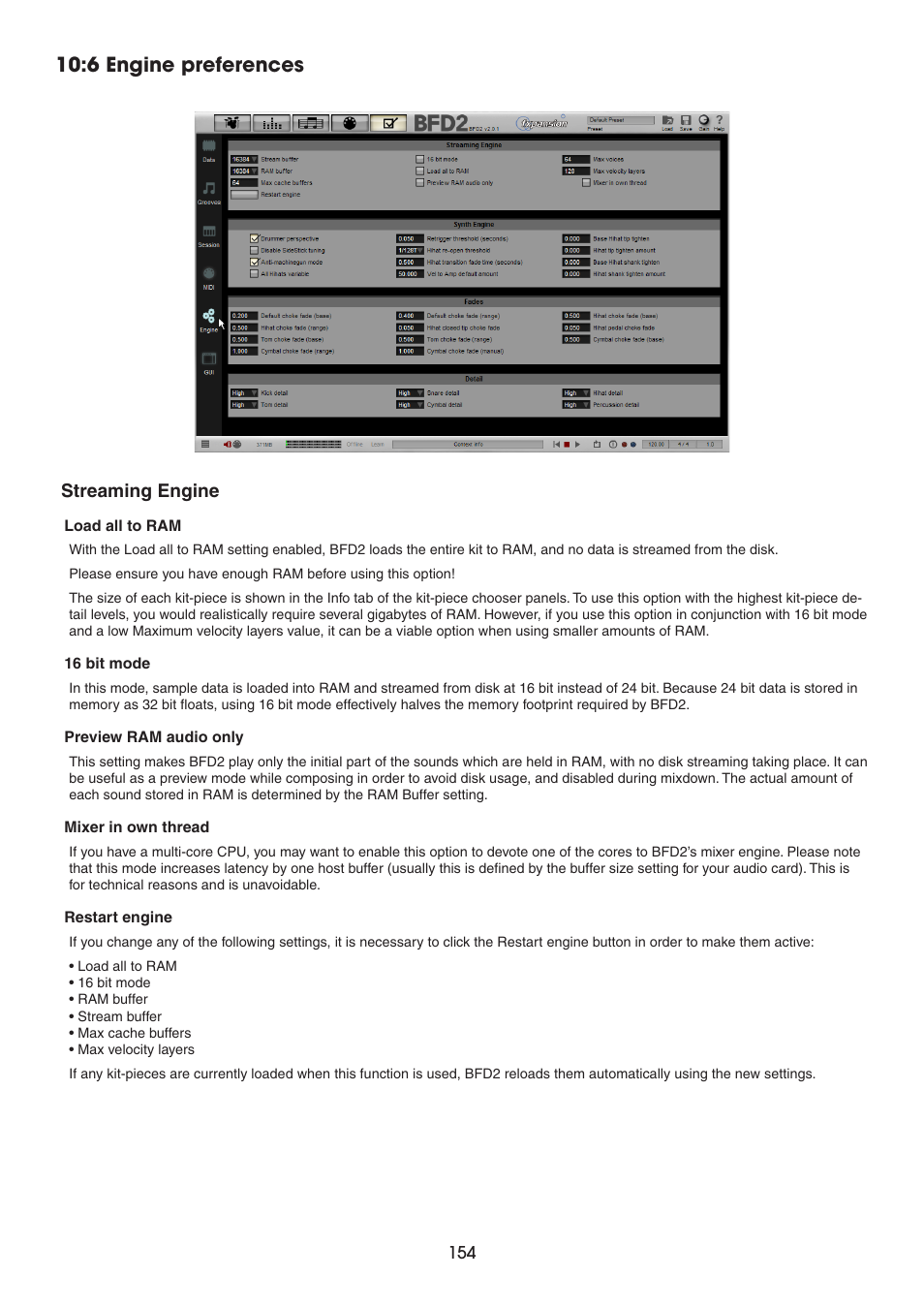 6 engine preferences, Streaming engine | FXpansion BFD2 Manual User Manual | Page 154 / 180