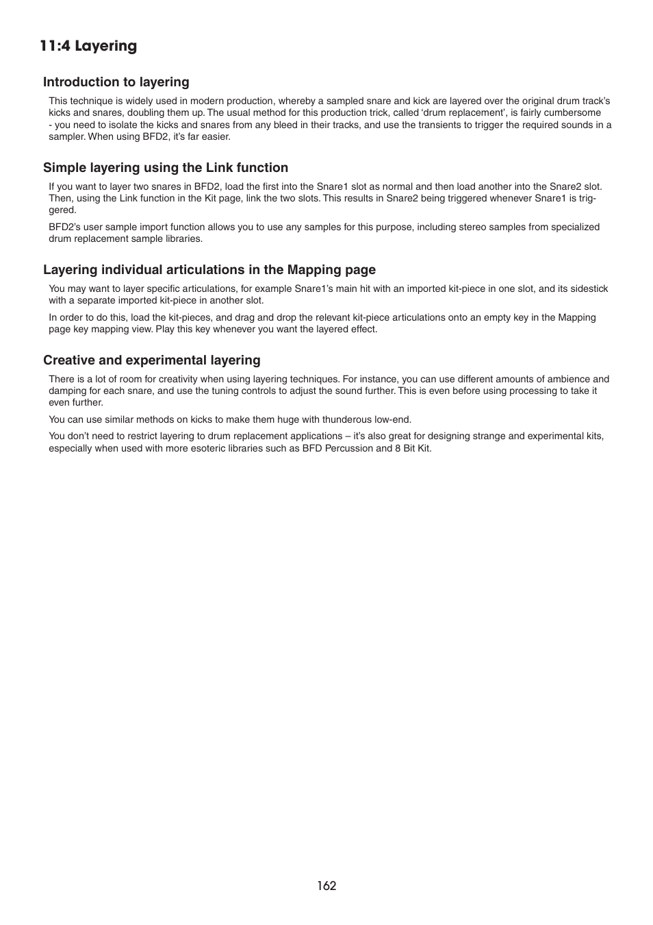 4 layering, Introduction to layering, Simple layering using the link function | Creative and experimental layering | FXpansion BFD2 Manual User Manual | Page 162 / 180