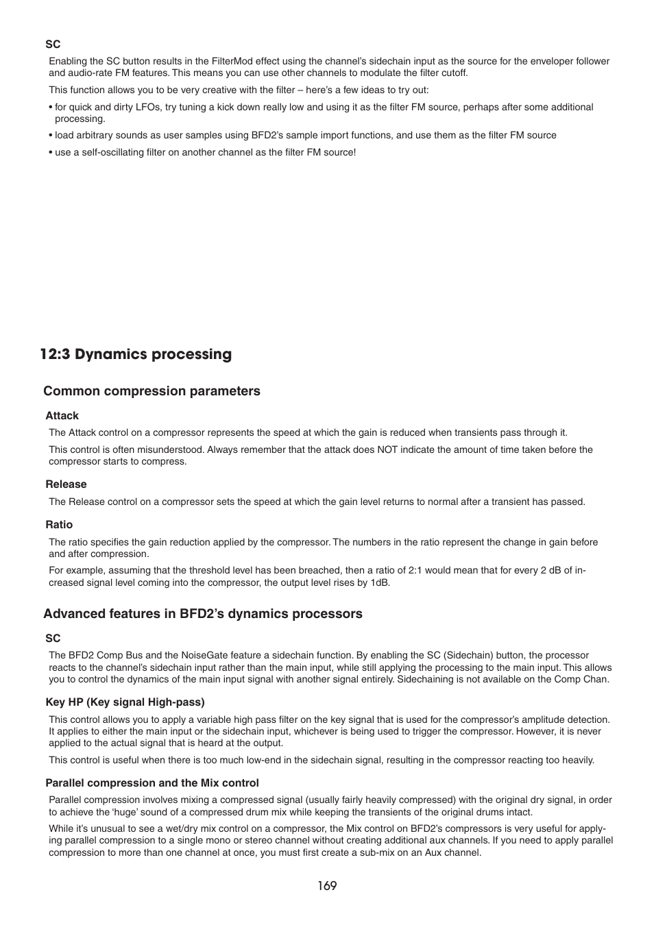 3 dynamics processing, Common compression parameters, Advanced features in bfd2’s dynamics processors | FXpansion BFD2 Manual User Manual | Page 169 / 180