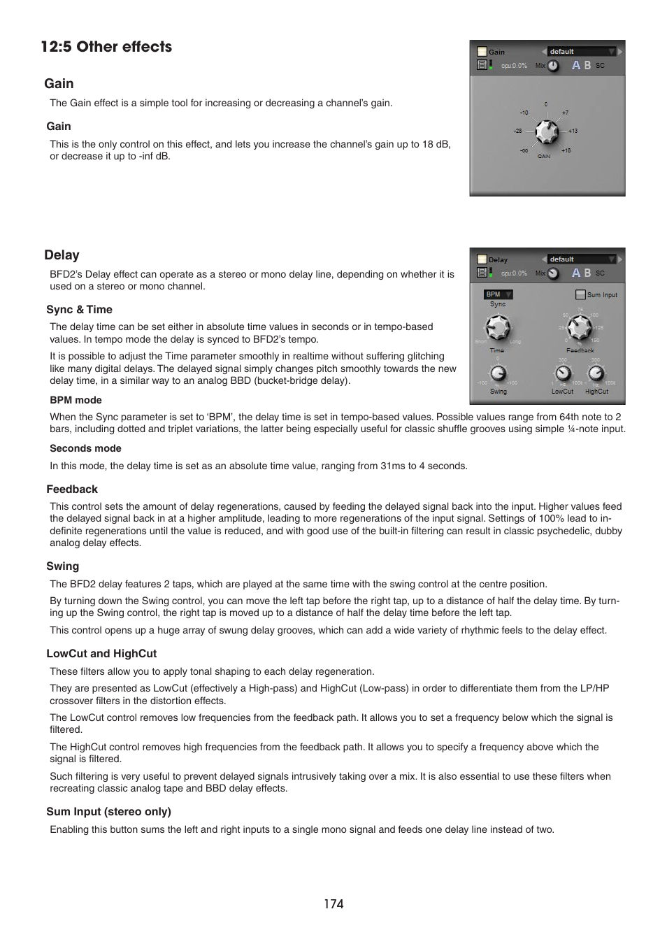 5 other effects, Gain, Delay | FXpansion BFD2 Manual User Manual | Page 174 / 180