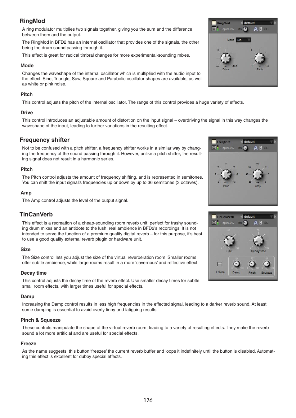 Ringmod, Frequency shifter, Tincanverb | FXpansion BFD2 Manual User Manual | Page 176 / 180
