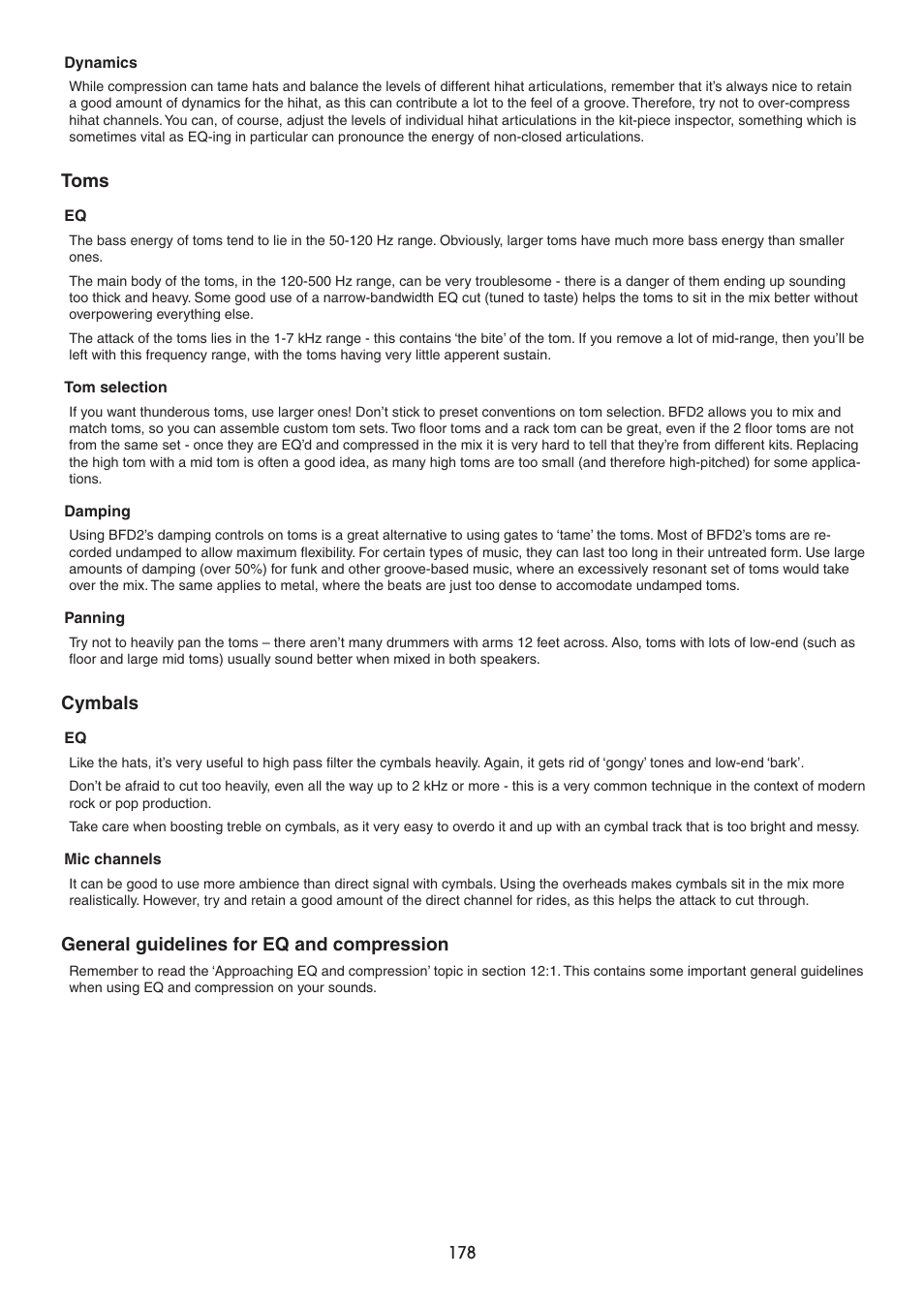 Toms, Cymbals | FXpansion BFD2 Manual User Manual | Page 178 / 180