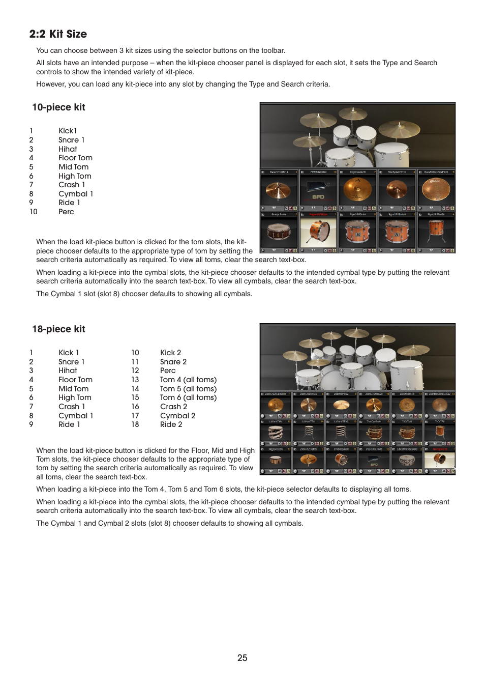 2 kit size, Piece kit | FXpansion BFD2 Manual User Manual | Page 25 / 180