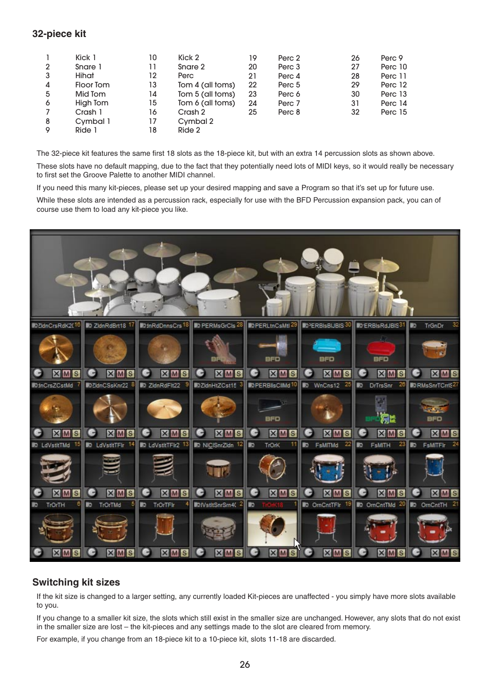 Piece kit, Switching kit sizes | FXpansion BFD2 Manual User Manual | Page 26 / 180