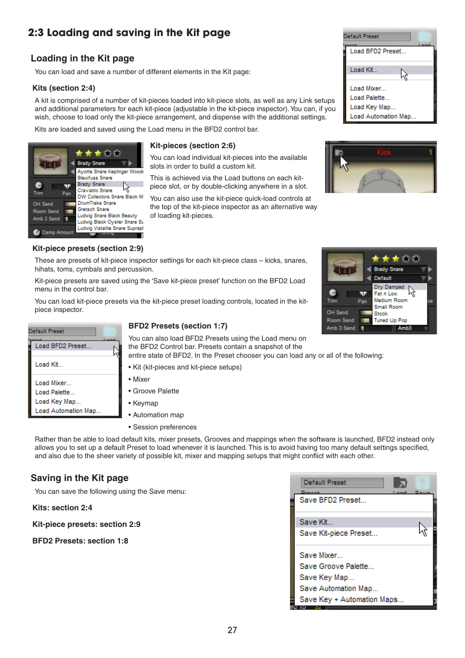 3 loading and saving in the kit page | FXpansion BFD2 Manual User Manual | Page 27 / 180