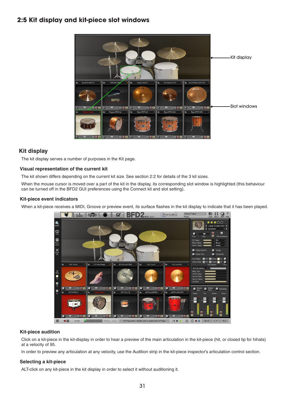 5 kit display and kit-piece slot windows, Kit display | FXpansion BFD2 Manual User Manual | Page 31 / 180