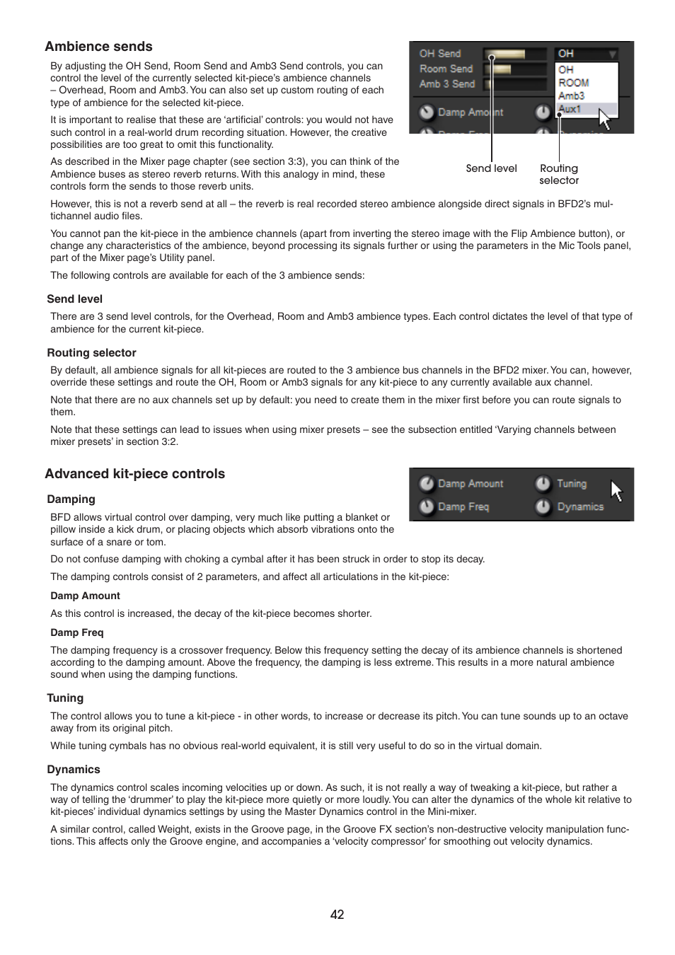 Advanced kit-piece controls, Ambience sends | FXpansion BFD2 Manual User Manual | Page 42 / 180
