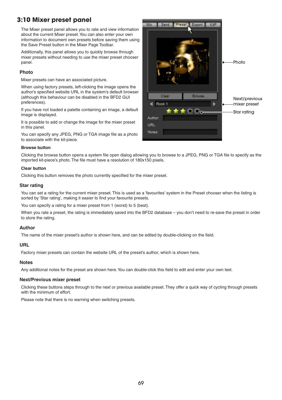 10 mixer preset panel | FXpansion BFD2 Manual User Manual | Page 69 / 180