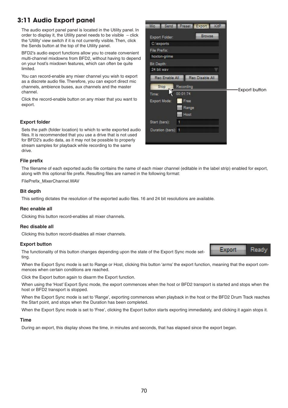 11 audio export panel | FXpansion BFD2 Manual User Manual | Page 70 / 180