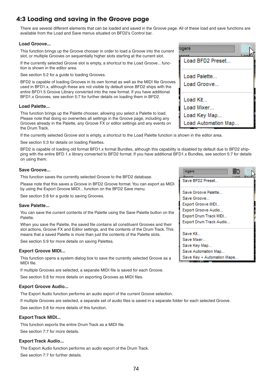 3 loading and saving in the groove page | FXpansion BFD2 Manual User Manual | Page 74 / 180