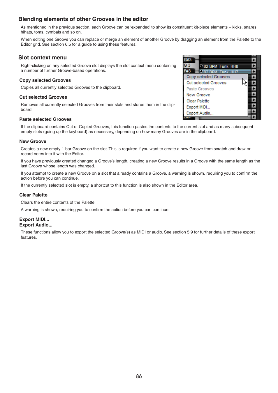 Blending elements of other grooves in the editor, Slot context menu | FXpansion BFD2 Manual User Manual | Page 86 / 180