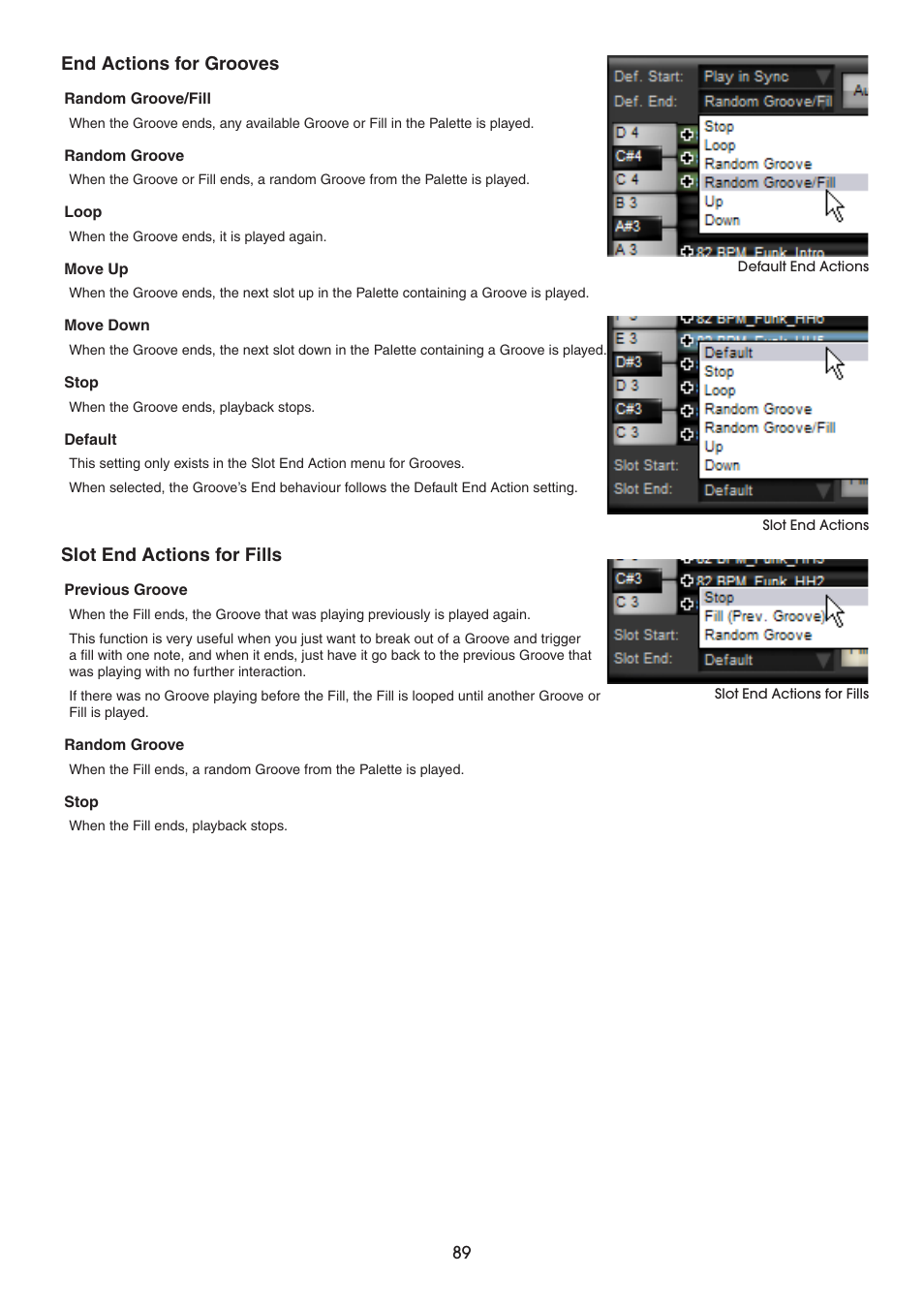 End actions for grooves, Slot end actions for fills | FXpansion BFD2 Manual User Manual | Page 89 / 180