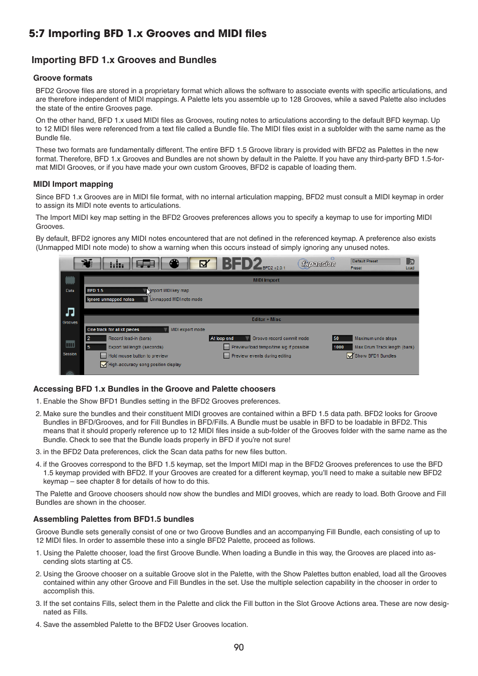 7 importing bfd 1.x grooves and midi files, Importing bfd 1.x grooves and bundles | FXpansion BFD2 Manual User Manual | Page 90 / 180