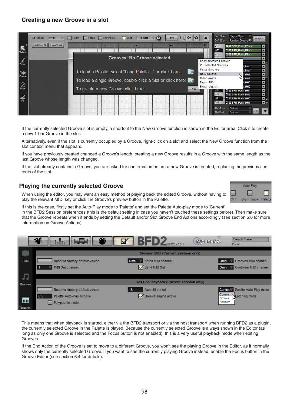 Playing the currently selected groove | FXpansion BFD2 Manual User Manual | Page 98 / 180