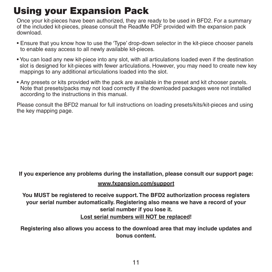 Using your expansion pack | FXpansion BFD2 Expansion Pack User Manual | Page 11 / 12