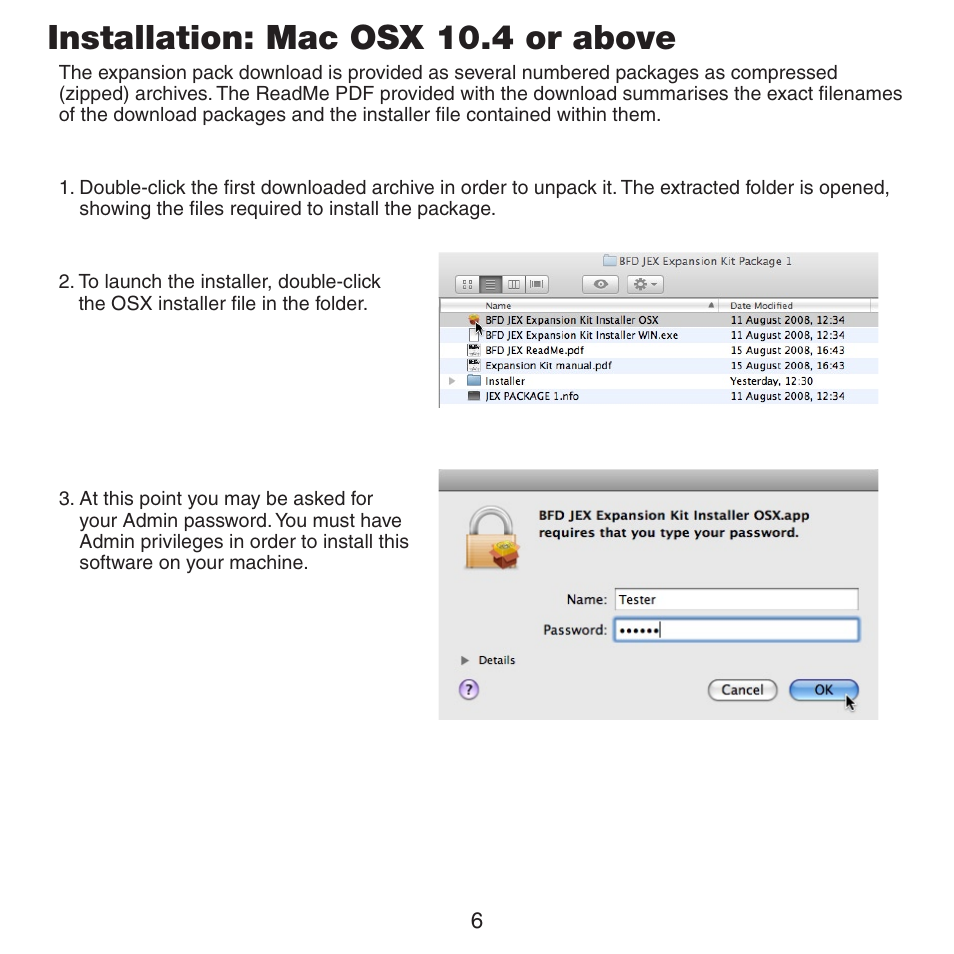 Installation: mac osx 10.4 or above | FXpansion BFD2 Expansion Pack User Manual | Page 6 / 12