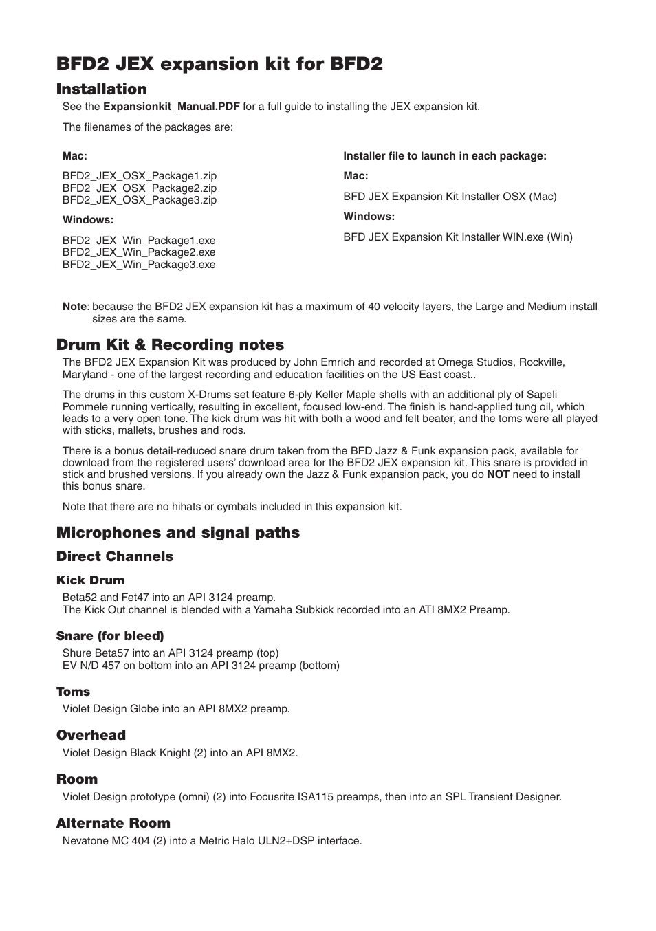 FXpansion BFD2 JEX Expansion Kit User Manual | 1 page