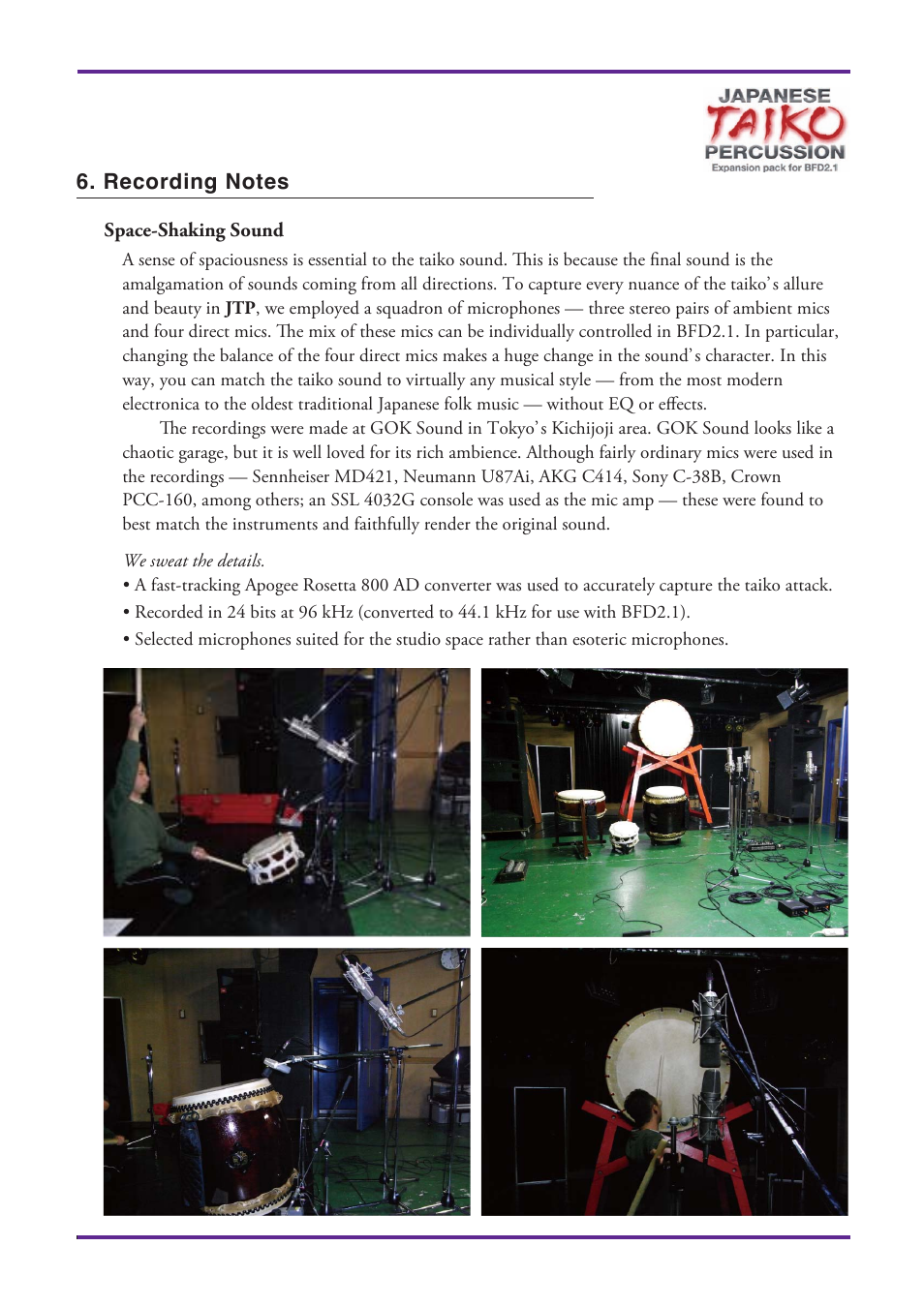 Recording notes | FXpansion Japanese Taiko Percussion User Manual | Page 15 / 27