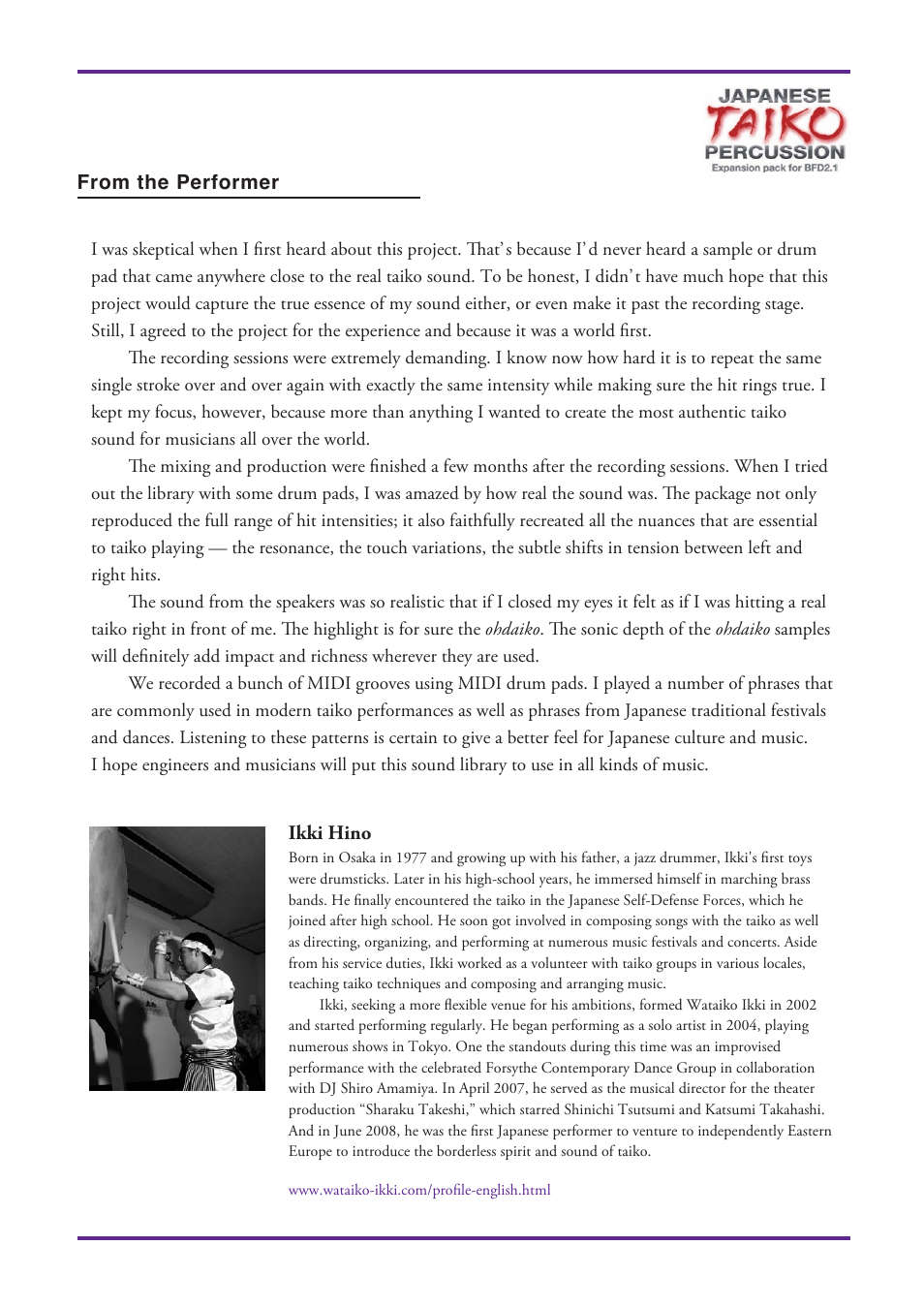 From the performer | FXpansion Japanese Taiko Percussion User Manual | Page 25 / 27