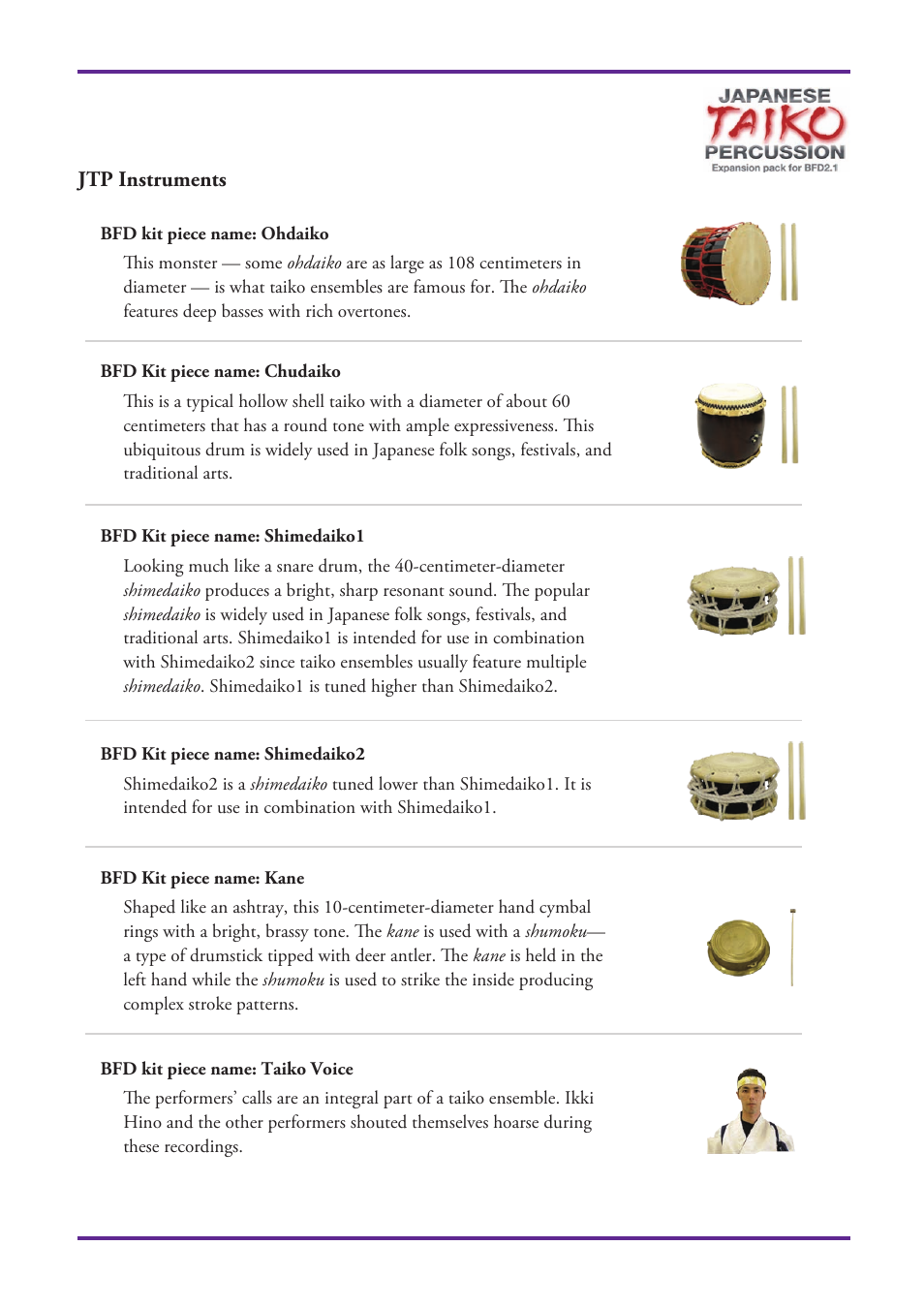 Jtp instruments | FXpansion Japanese Taiko Percussion User Manual | Page 5 / 27