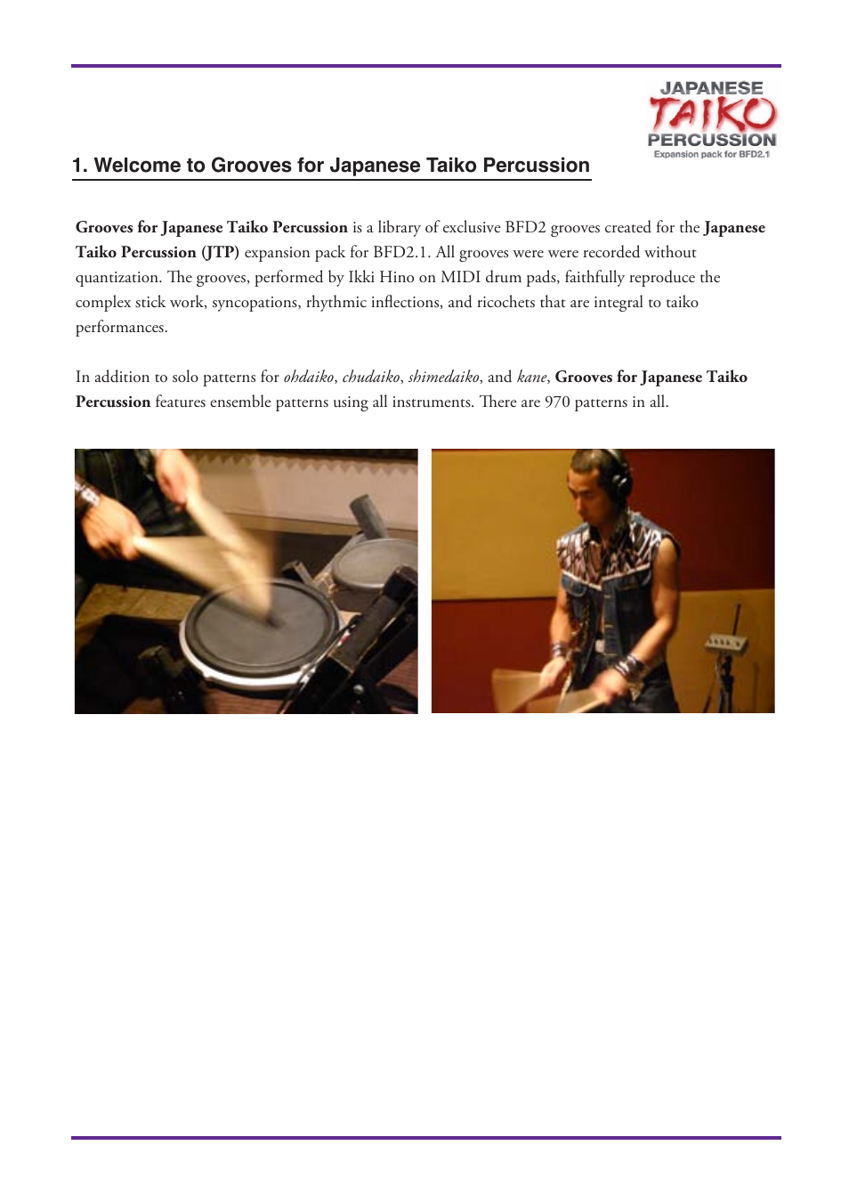 Welcome to grooves for japanese taiko percussion | FXpansion Grooves for Japanese Taiko Percussion User Manual | Page 2 / 15