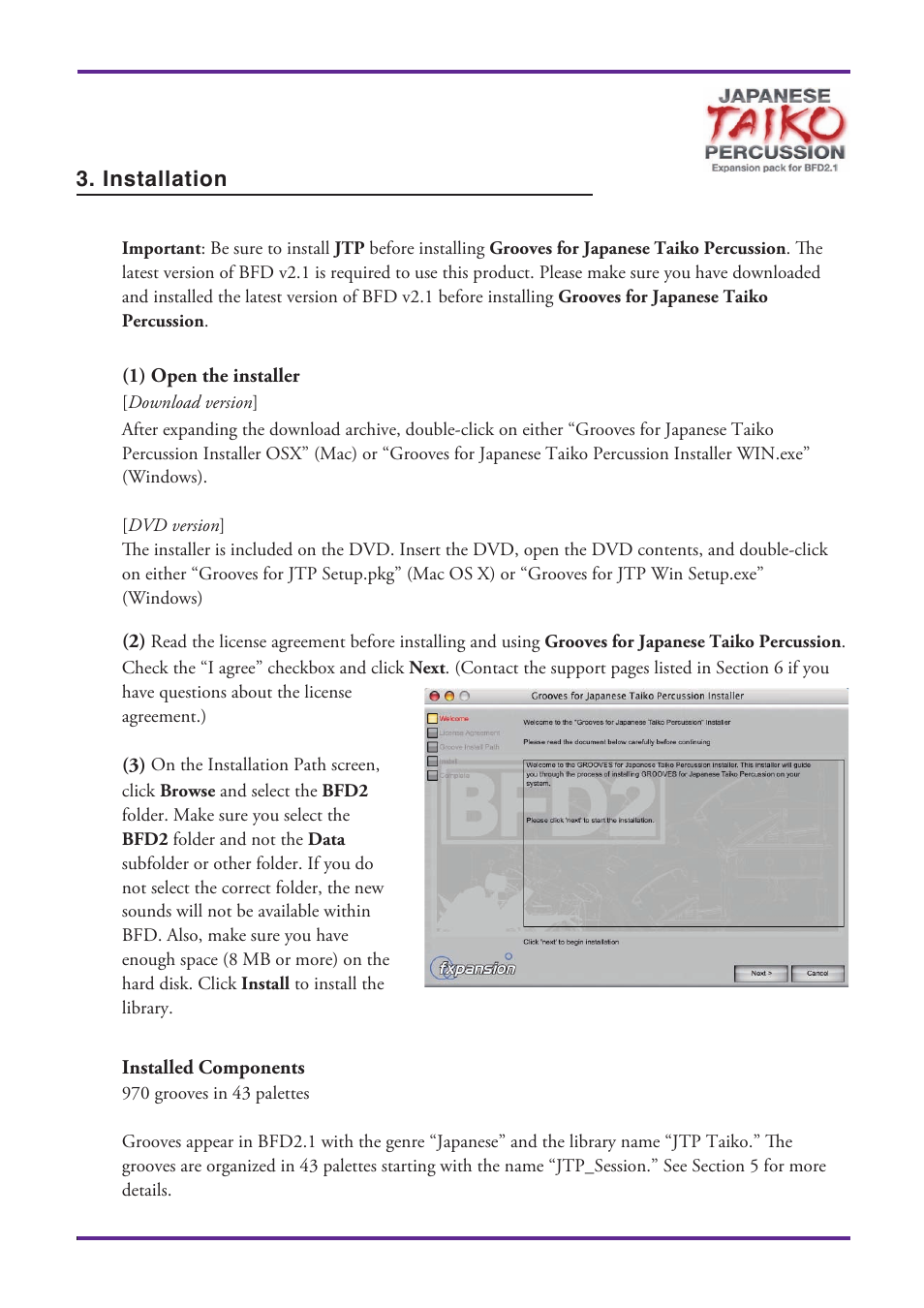 Installation, Installed components | FXpansion Grooves for Japanese Taiko Percussion User Manual | Page 4 / 15