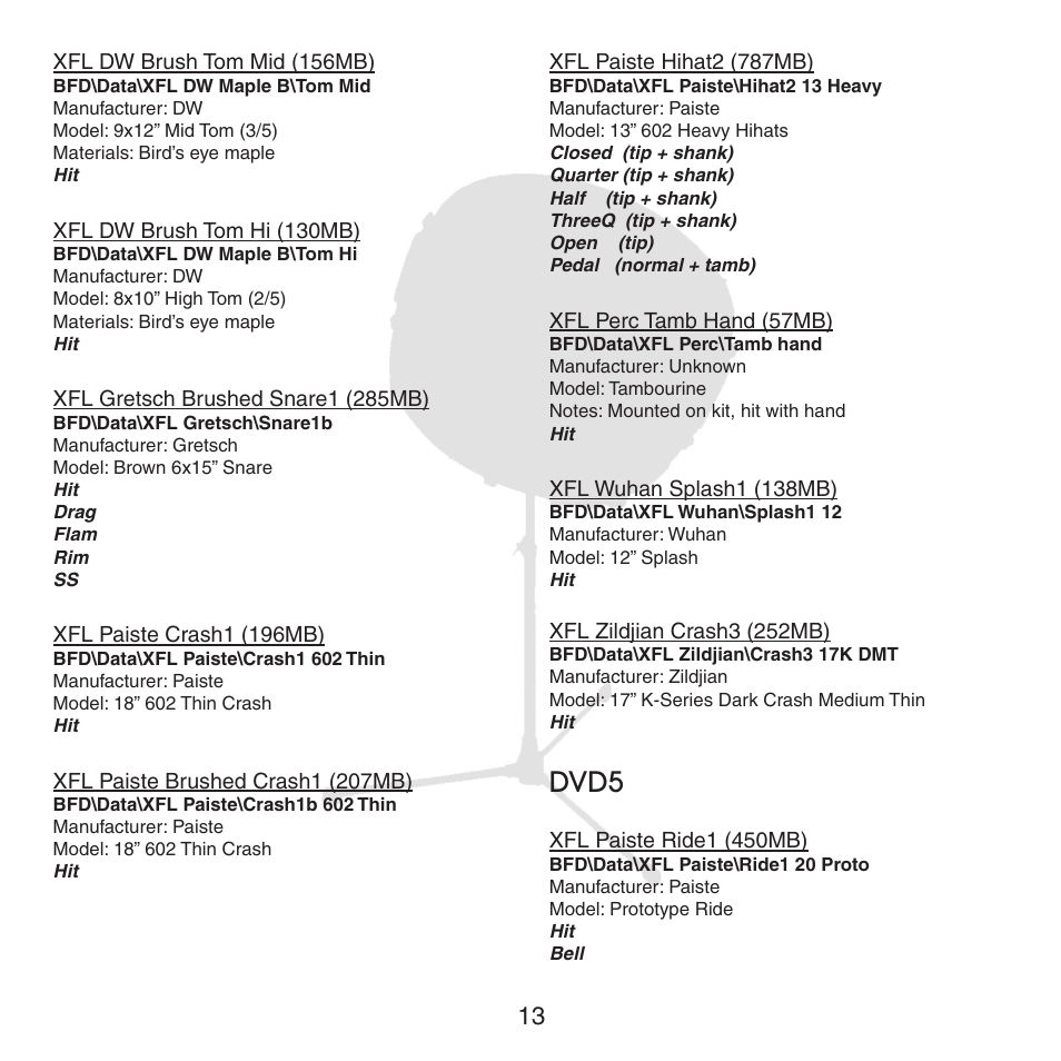 Dvd5 | FXpansion BFD XFL User Manual | Page 13 / 16