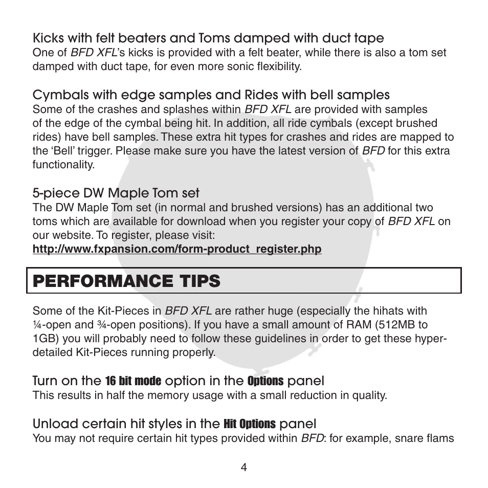 Performance tips | FXpansion BFD XFL User Manual | Page 4 / 16