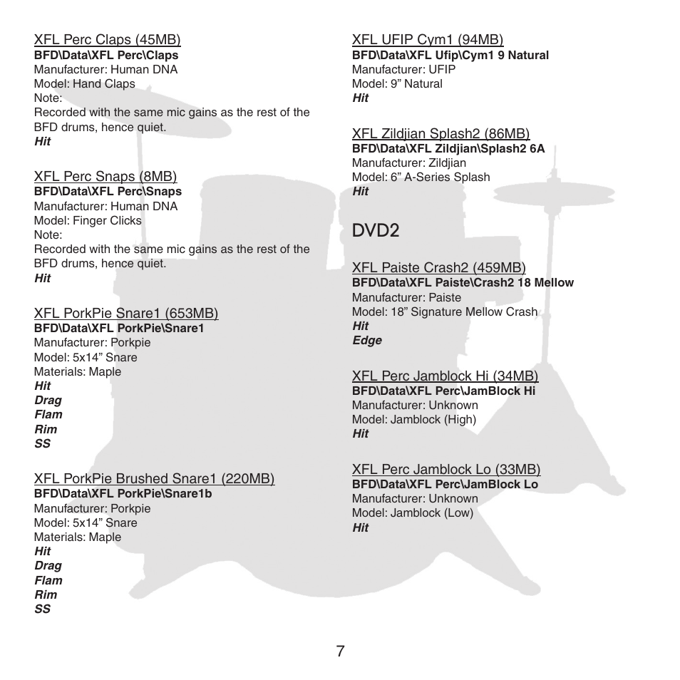 Dvd2 | FXpansion BFD XFL User Manual | Page 7 / 16