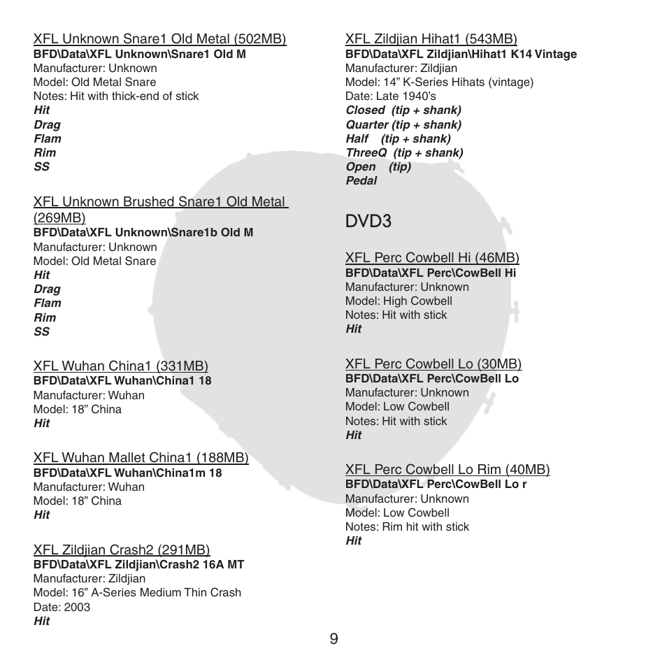 Dvd3 | FXpansion BFD XFL User Manual | Page 9 / 16