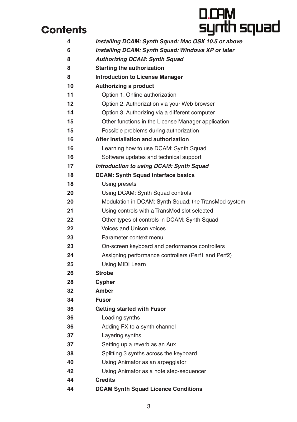 FXpansion DCAM Synth Squad Quick Start Guide User Manual | Page 3 / 46