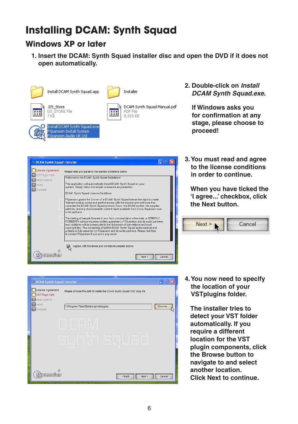 Installing dcam: synth squad: windows, Installing dcam: synth squad | FXpansion DCAM Synth Squad Quick Start Guide User Manual | Page 6 / 46