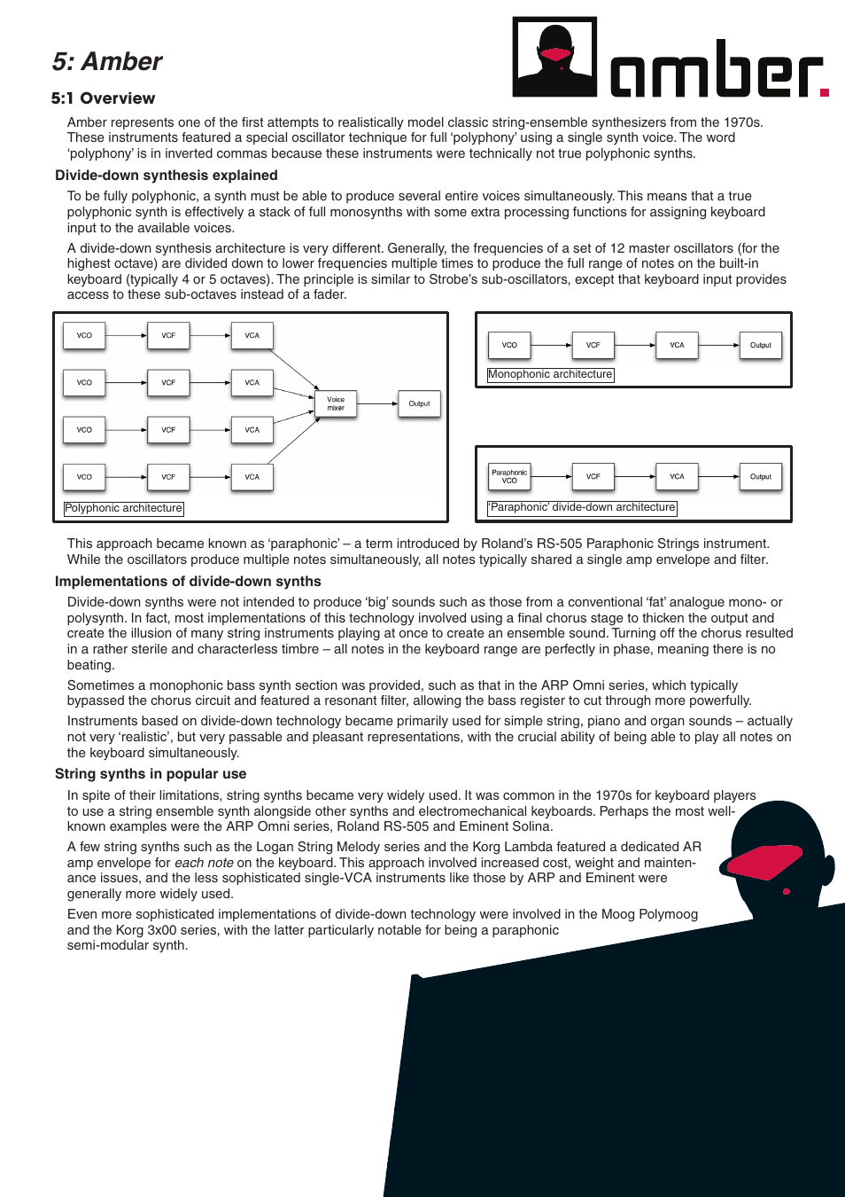 Ch.5: amber, 1 overview, Divide-down synthesis explained | Implementations of divide-down synths, String synths in popular use, Amber | FXpansion DCAM Synth Squad Operation Manual User Manual | Page 35 / 110