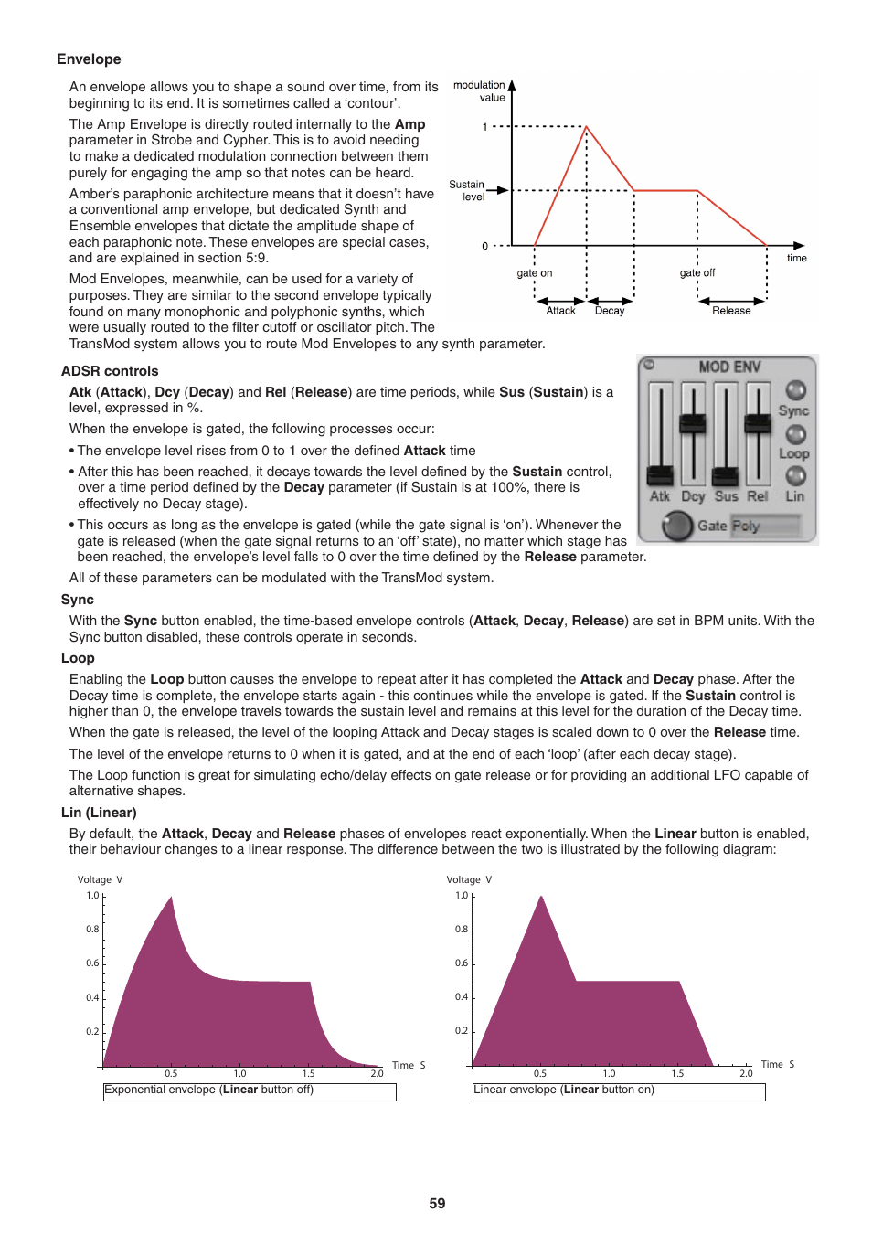 Envelope, Adsr controls, Sync | Loop, Linear | FXpansion DCAM Synth Squad Operation Manual User Manual | Page 59 / 110