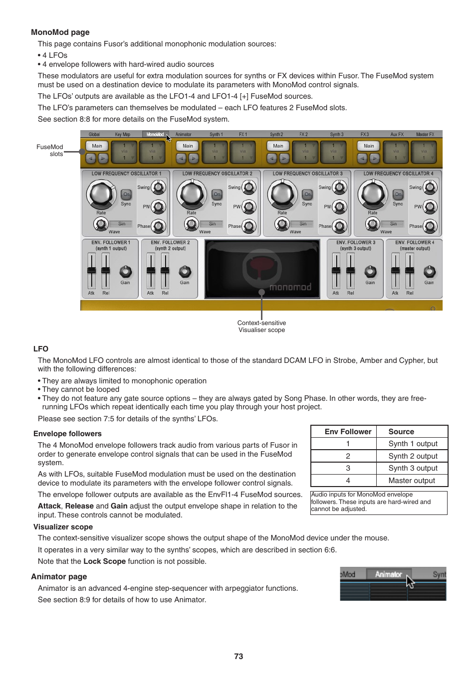 Envelope followers, Visualizer scope | FXpansion DCAM Synth Squad Operation Manual User Manual | Page 73 / 110