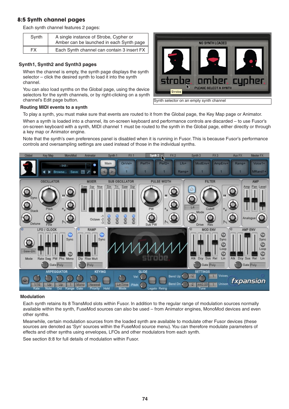 Routing midi events to a synth, Modulation | FXpansion DCAM Synth Squad Operation Manual User Manual | Page 74 / 110