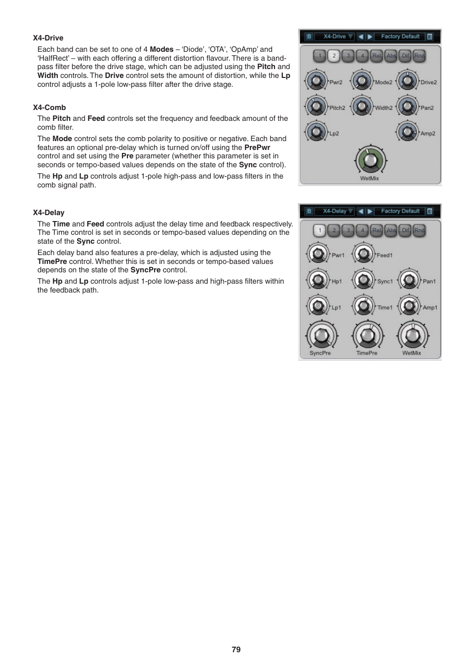 X4-drive, X4-comb, X4-delay | FXpansion DCAM Synth Squad Operation Manual User Manual | Page 79 / 110