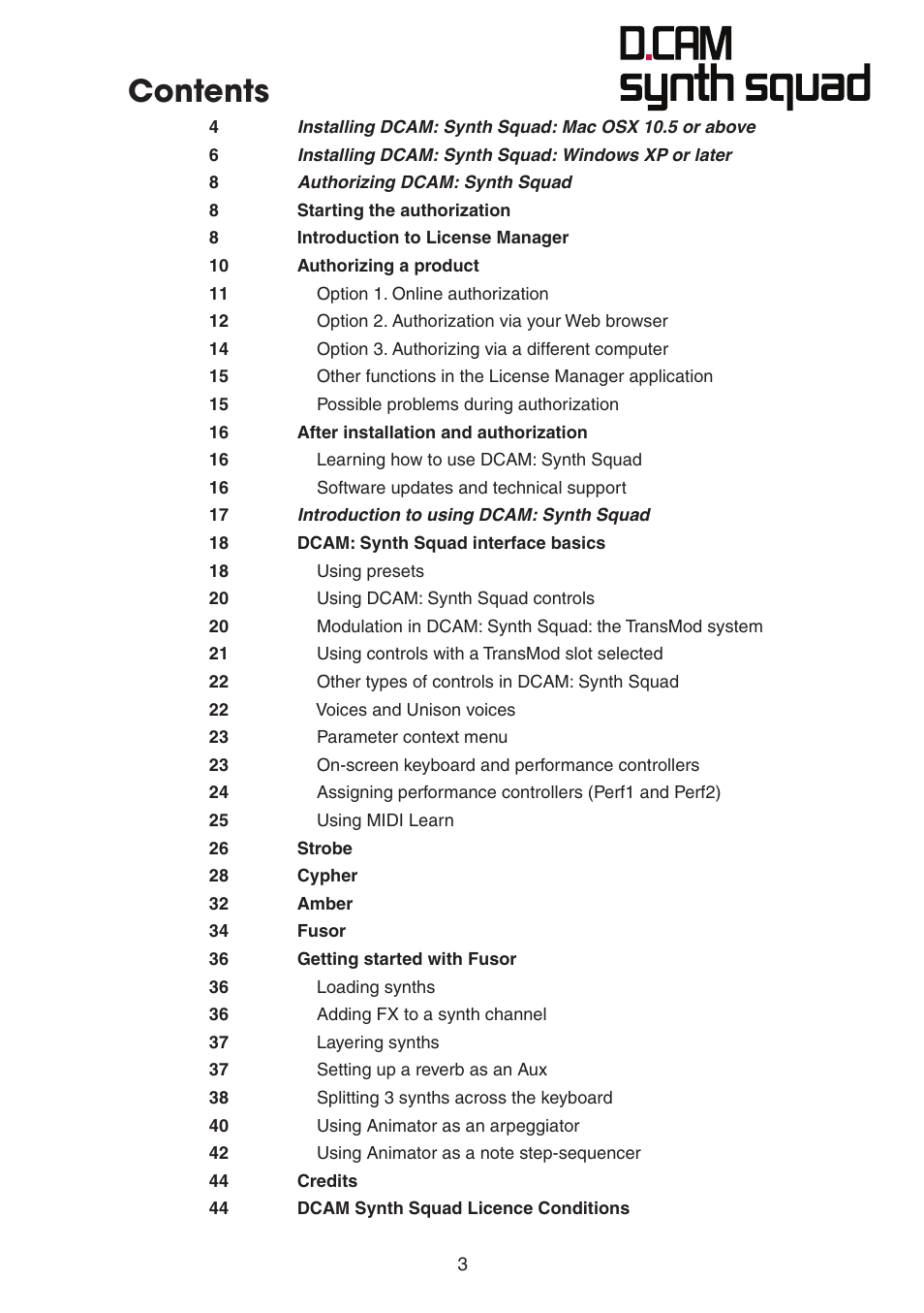 FXpansion DCAM Synth Squad Quick Start Guide User Manual | Page 3 / 48