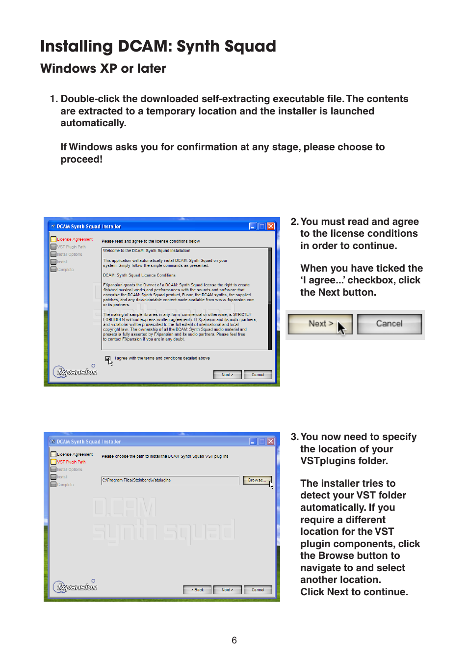 Installing dcam: synth squad: windows, Installing dcam: synth squad: w, Installing dcam: synth squad | FXpansion DCAM Synth Squad Quick Start Guide User Manual | Page 6 / 48