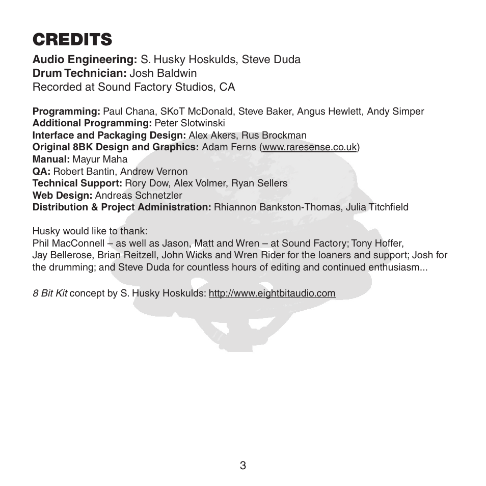 Credits | FXpansion BFD2 8BK User Manual | Page 3 / 24