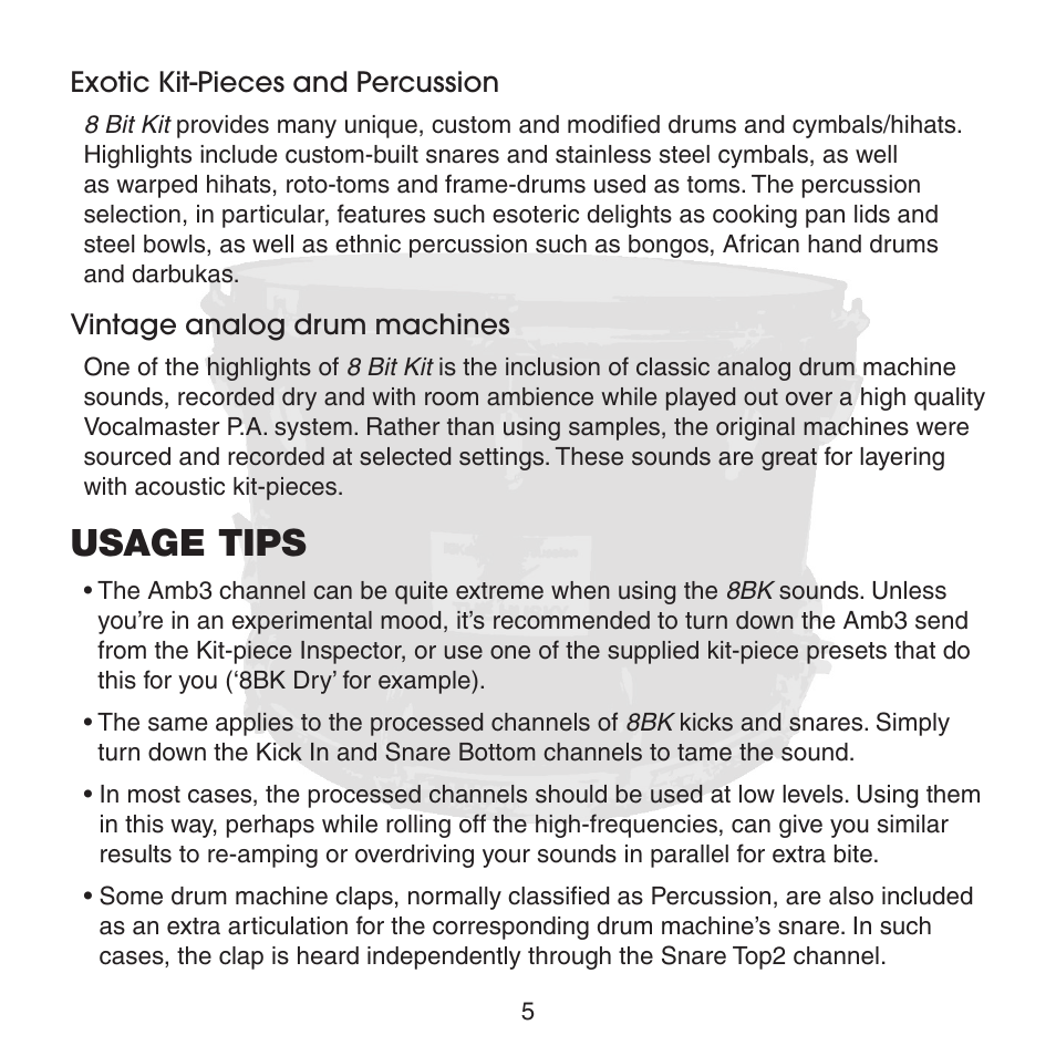 Usage tips | FXpansion BFD2 8BK User Manual | Page 5 / 24