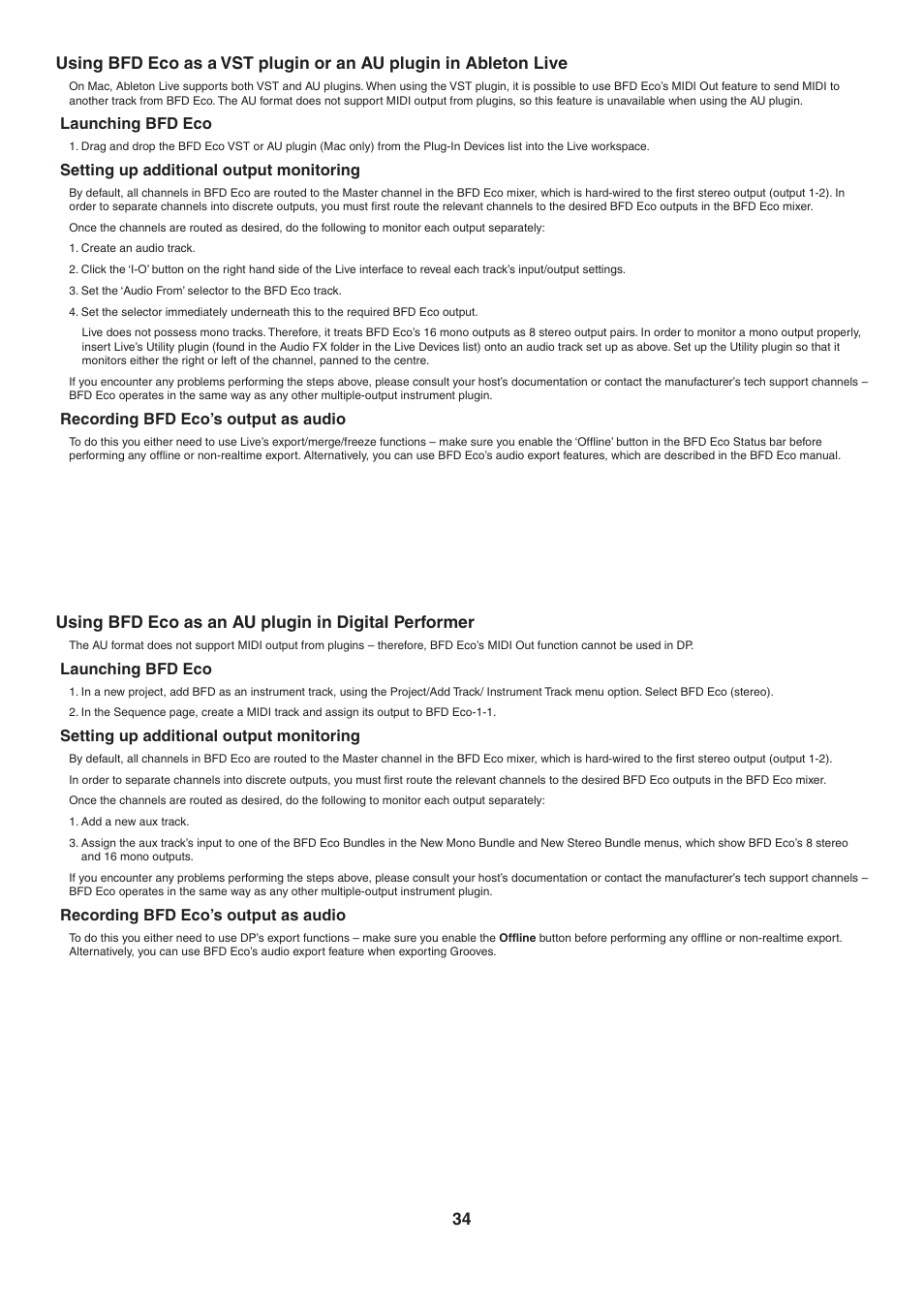 Using bfd eco as an au plugin in digital performer | FXpansion BFD Eco User Manual | Page 34 / 36